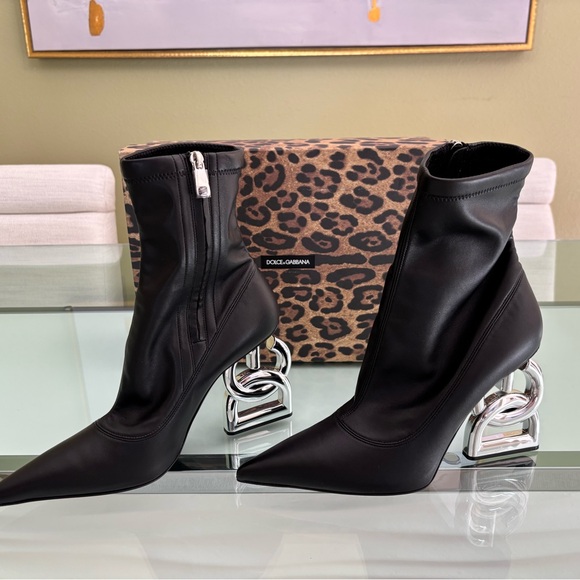Authentic Dolce & Gabbana Black Heeled Boots with Silver Accent - Picture 3 of 10